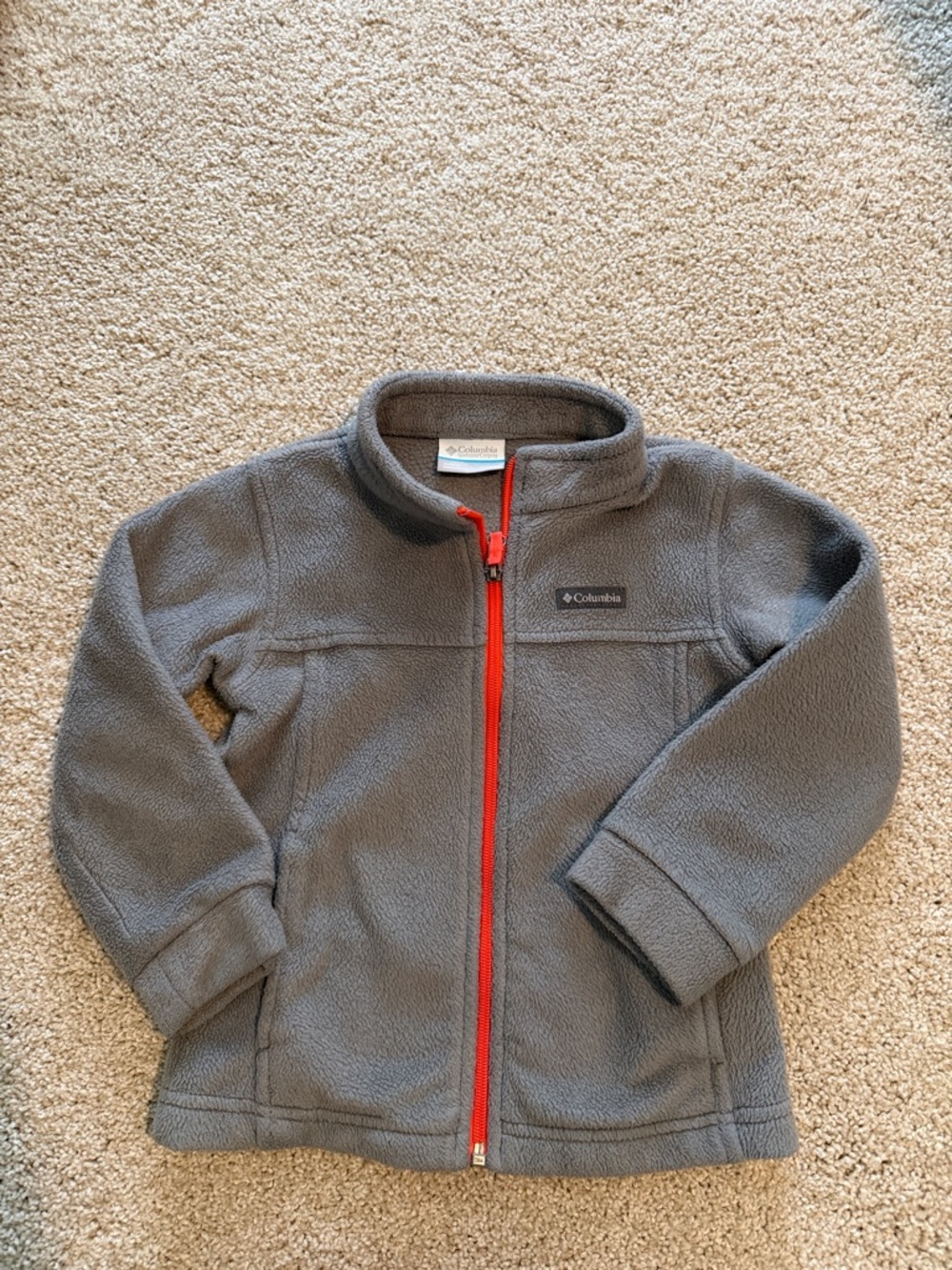 Columbia Gray Fleece Jacket with Red Zipper Trim